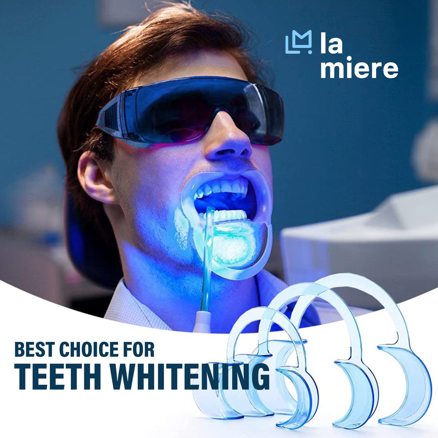 Dental Cheek Retractor Mouth Opener for Teeth Whitening Clear Blue C-Shape (Size S, M, L Pack of 3)