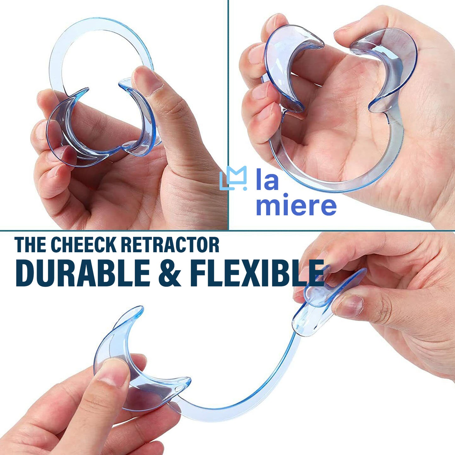 Dental Cheek Retractor Mouth Opener for Teeth Whitening Clear Blue C-Shape (Size S, M, L Pack of 3)