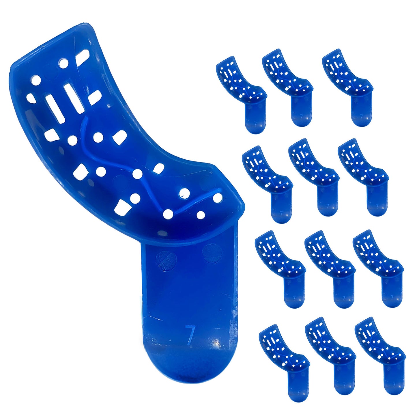 Royal Blue Premium Disposable Tracking Spacer Plastic Dental Impression Trays 12 PC Small, Medium, Large, Upper-Left, Lower-Right