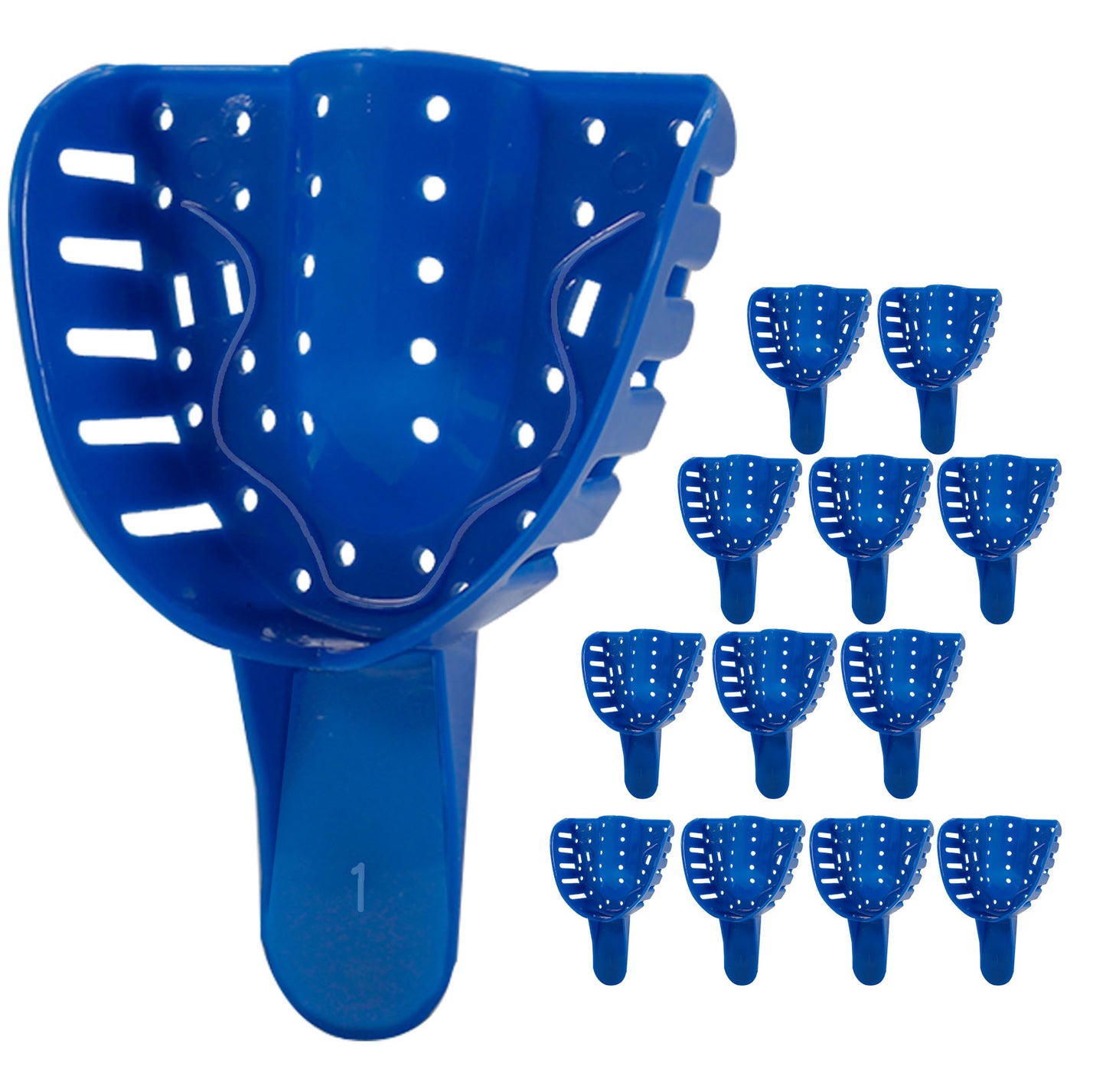 Royal Blue Premium Disposable Tracking Spacer Plastic Dental Impression Trays 12 PC Small, Medium, Large, Upper-Left, Lower-Right