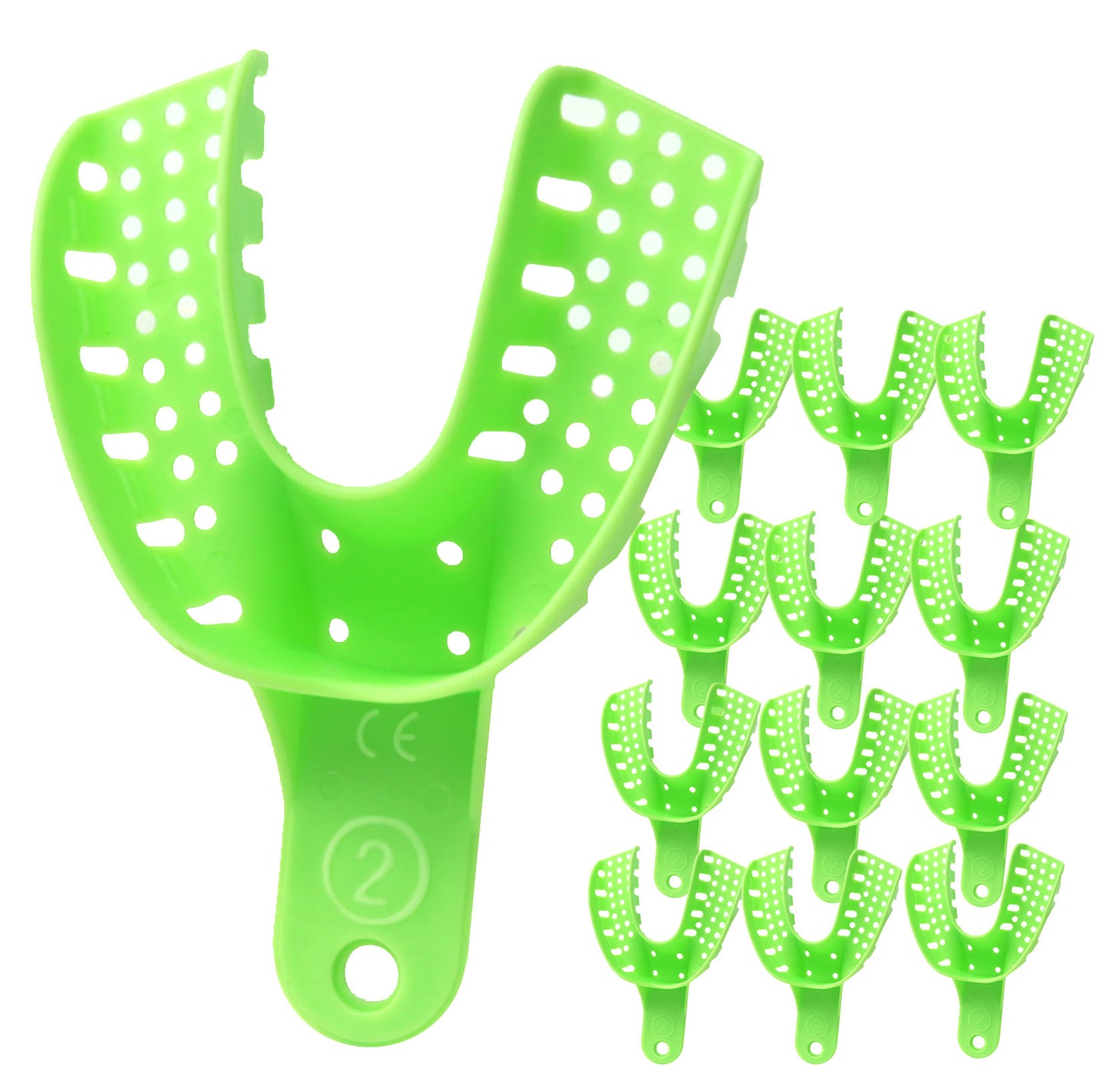 Green Autoclavable Premium Disposable Tracking Spacer Plastic Dental Impression Trays 12 PC