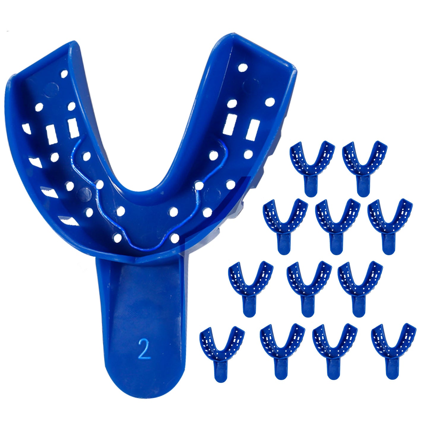 Royal Blue Premium Disposable Tracking Spacer Plastic Dental Impression Trays 12 PC Small, Medium, Large, Upper-Left, Lower-Right