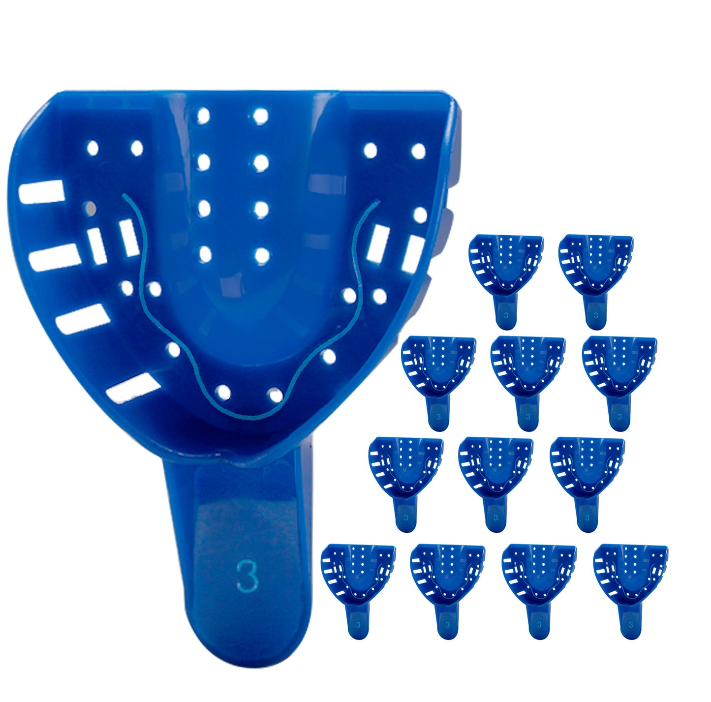 Royal Blue Premium Disposable Tracking Spacer Plastic Dental Impression Trays 12 PC Small, Medium, Large, Upper-Left, Lower-Right