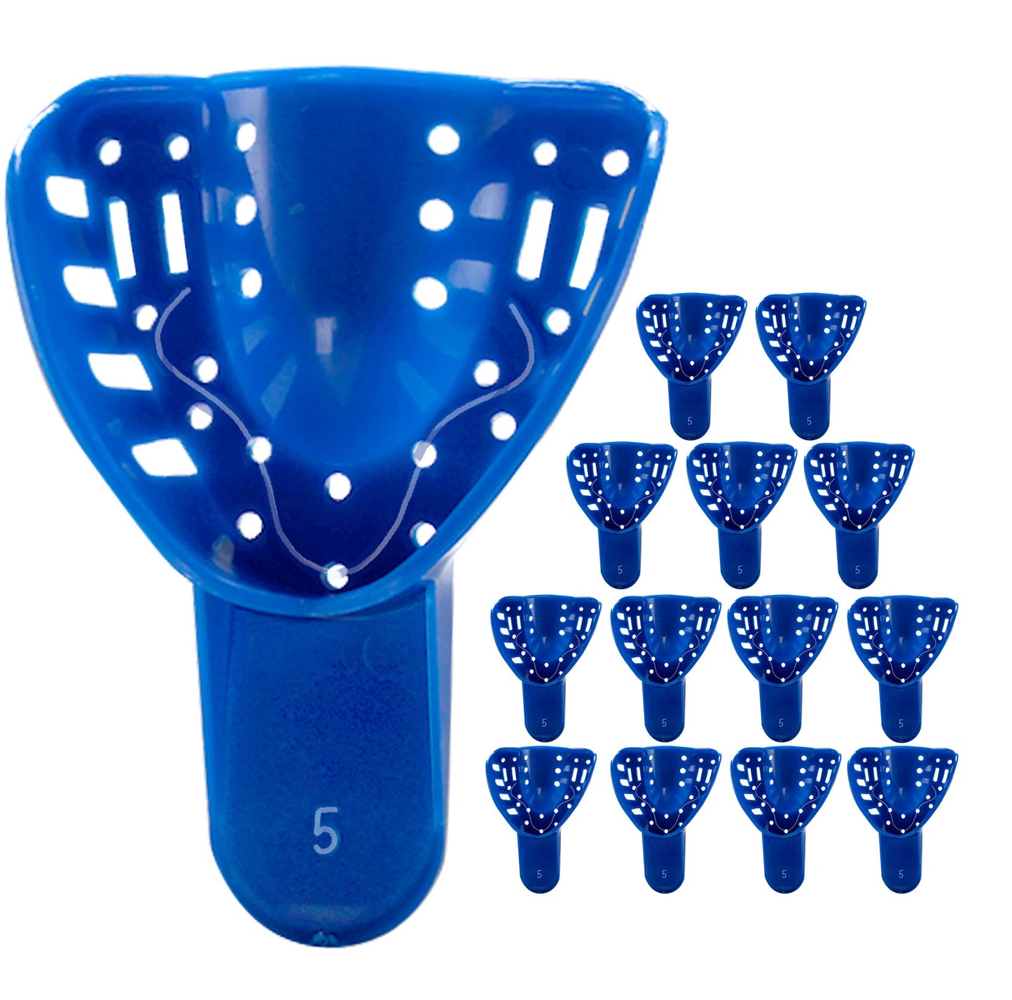 Royal Blue Premium Disposable Tracking Spacer Plastic Dental Impression Trays 12 PC Small, Medium, Large, Upper-Left, Lower-Right