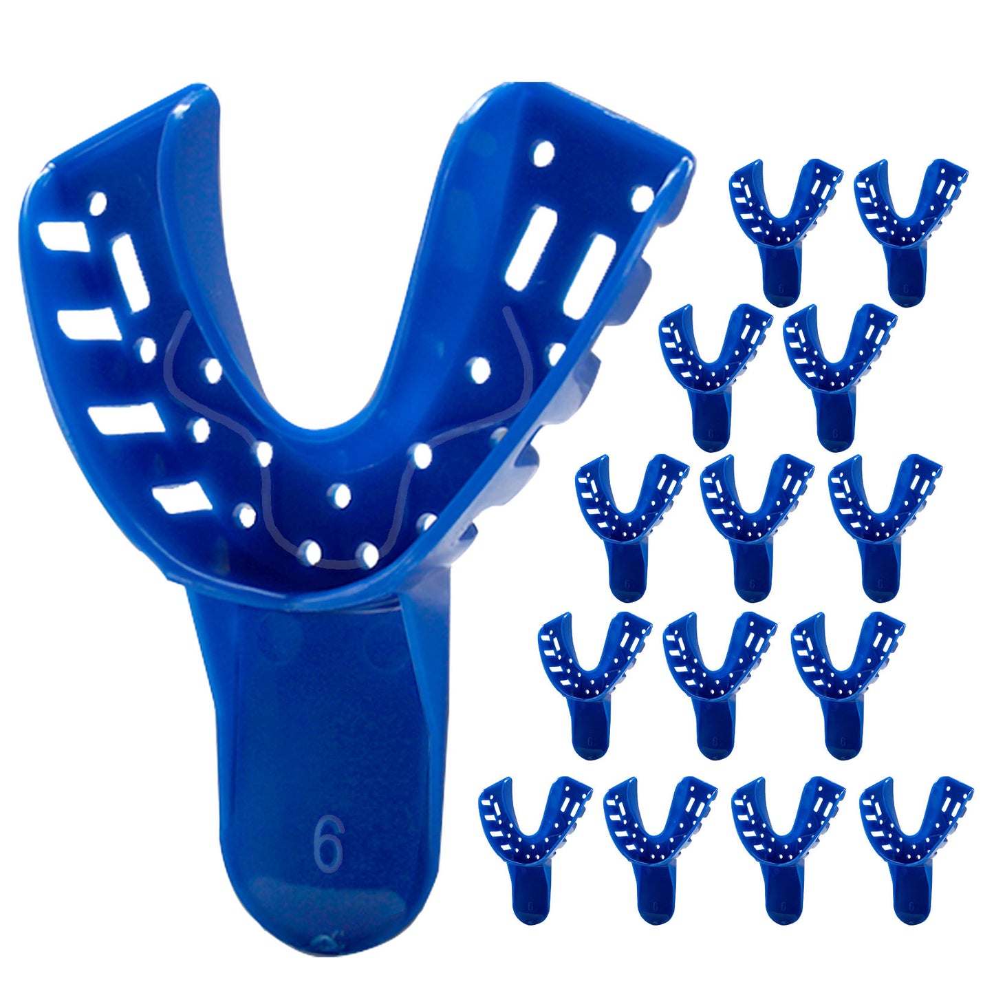 Royal Blue Premium Disposable Tracking Spacer Plastic Dental Impression Trays 12 PC Small, Medium, Large, Upper-Left, Lower-Right