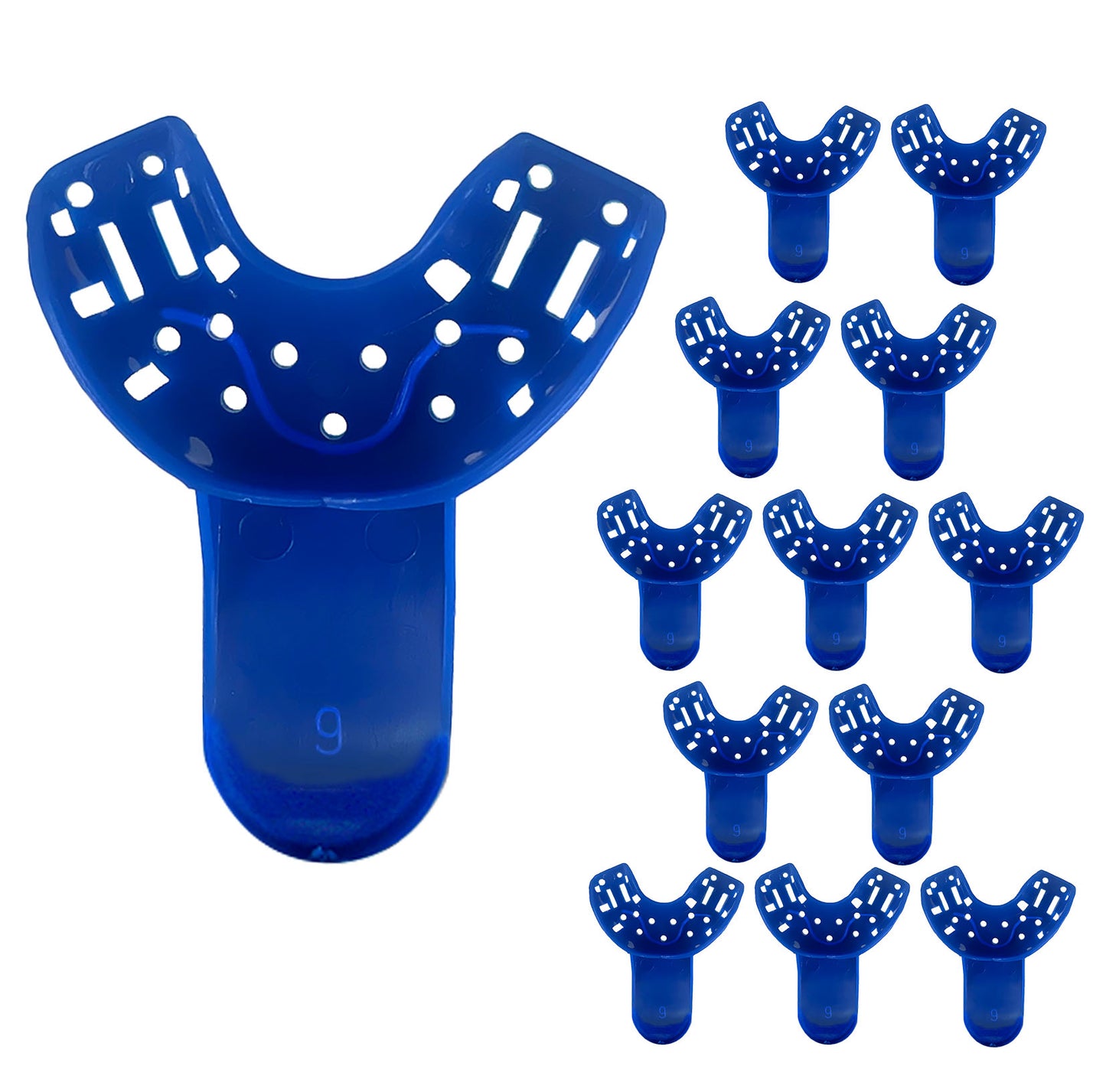 Royal Blue Premium Disposable Tracking Spacer Plastic Dental Impression Trays 12 PC Small, Medium, Large, Upper-Left, Lower-Right