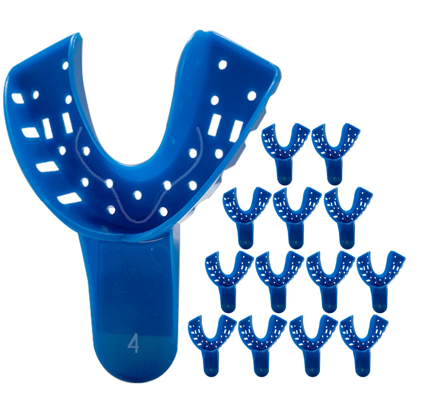 Royal Blue Premium Disposable Tracking Spacer Plastic Dental Impression Trays 12 PC Small, Medium, Large, Upper-Left, Lower-Right