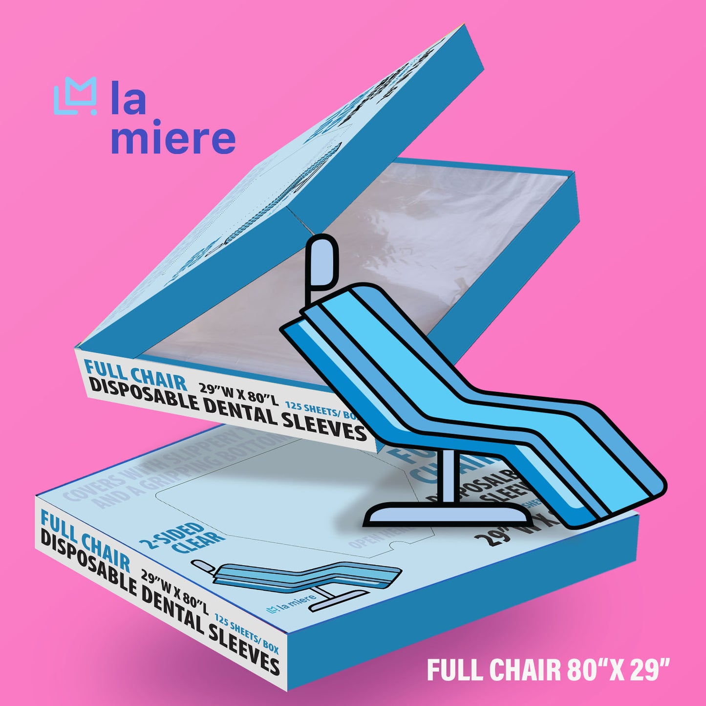 Non-Slip Dental Full Chair Covers 29" x 80" Disposable Dental Chair Sleeve, Waterproof Plastic Cover Sleeves (3 Box, 125/Bx)
